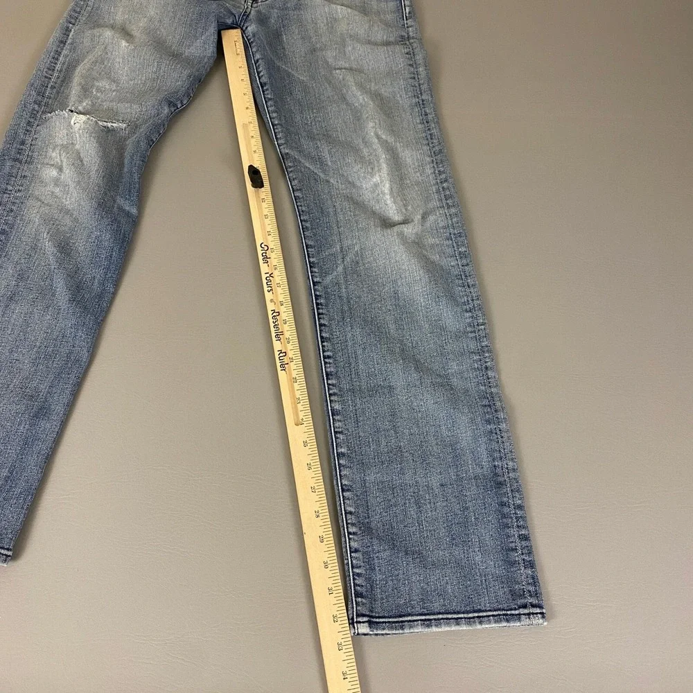 7 For All Mankind Slimmy Jeans Mens Size 33x34 Blue Distressed Denim Light‎ Wash